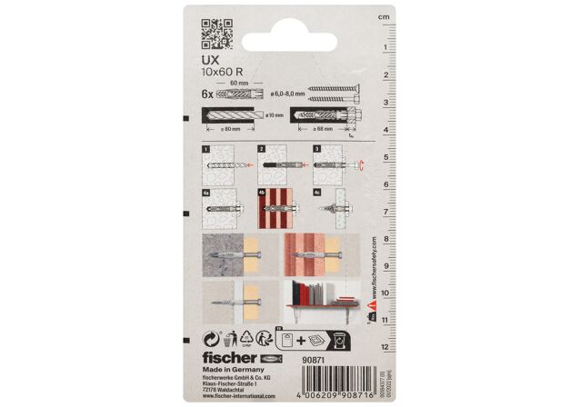 Packaging: "Cheville multi-matériaux fischer UX 10x60 R"