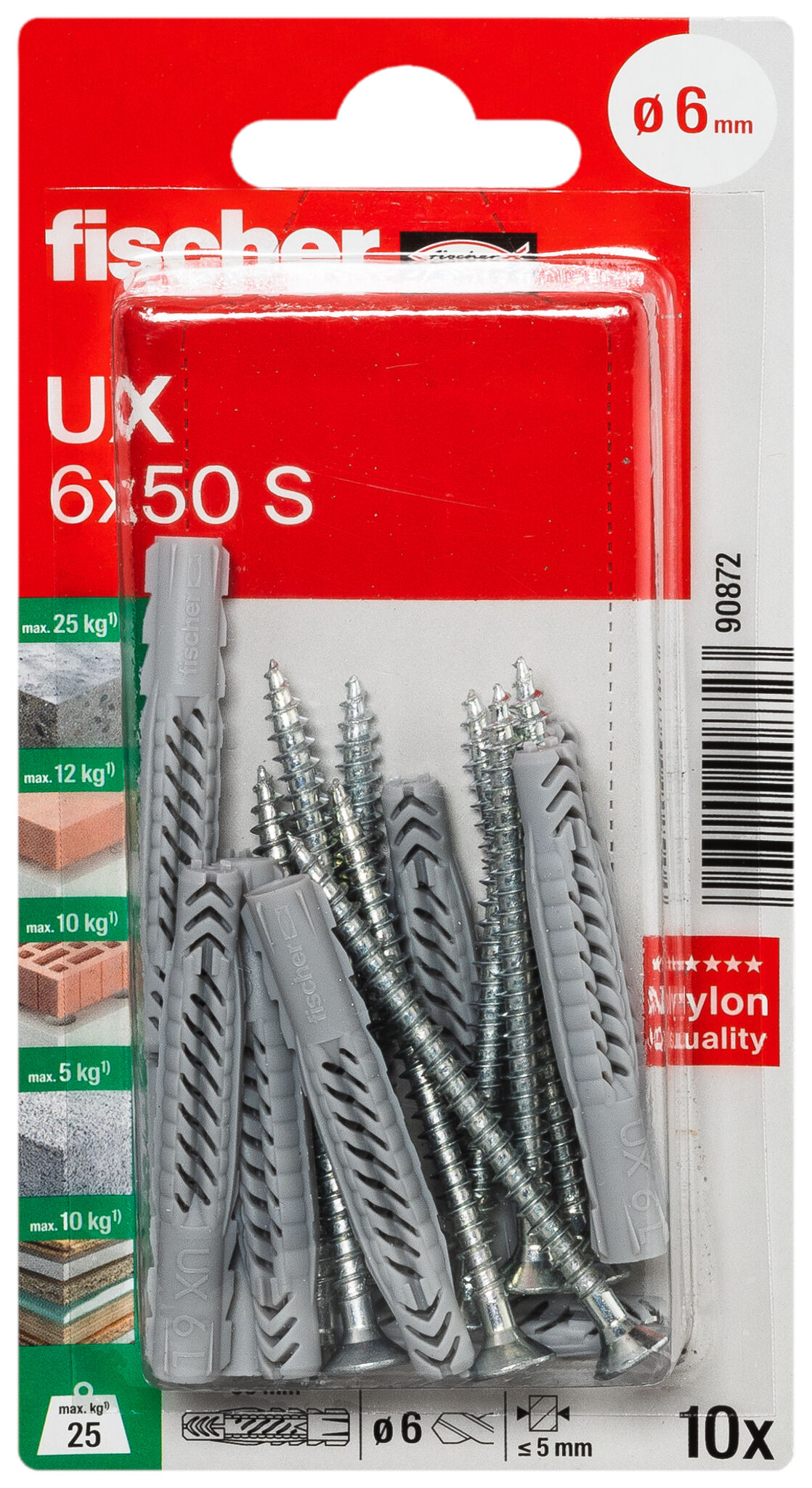 Verpackung: "fischer Universaldübel UX 6 x 50 S mit Schraube"