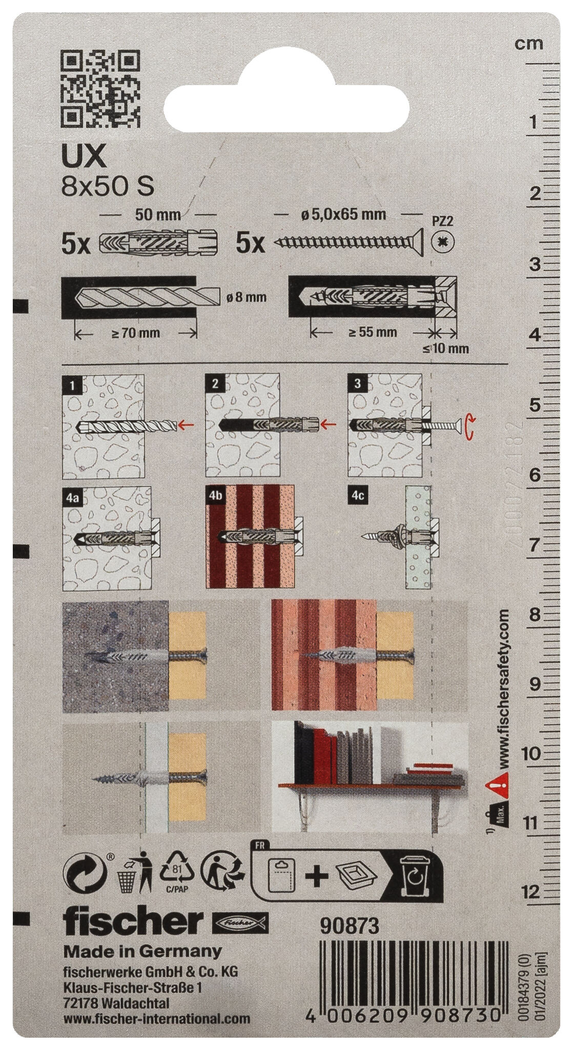 Verpackung: "fischer Universaldübel UX 8 x 50 S mit Schraube"