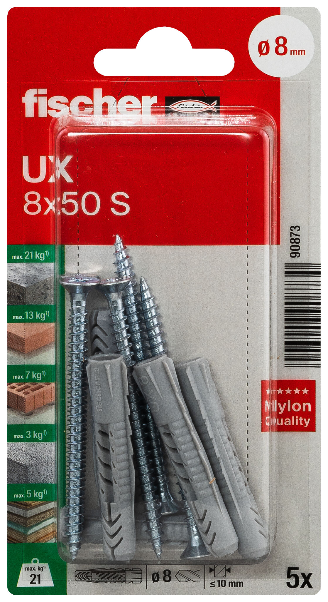 Verpackung: "fischer Universaldübel UX 8 x 50 S mit Schraube"