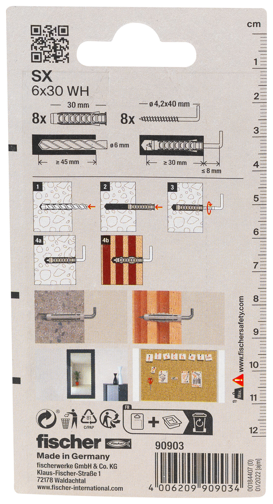 Packaging: "피셔 확장 플러그 SX 6 x 30 H 앵글 훅 K SB-card"