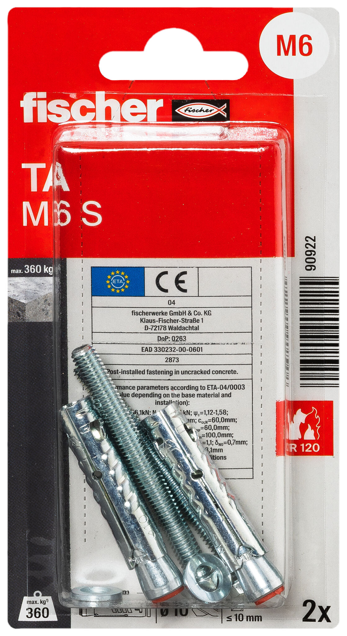 Packaging: "fischer Heavy-duty anchor TA M6 S/10 K NV"
