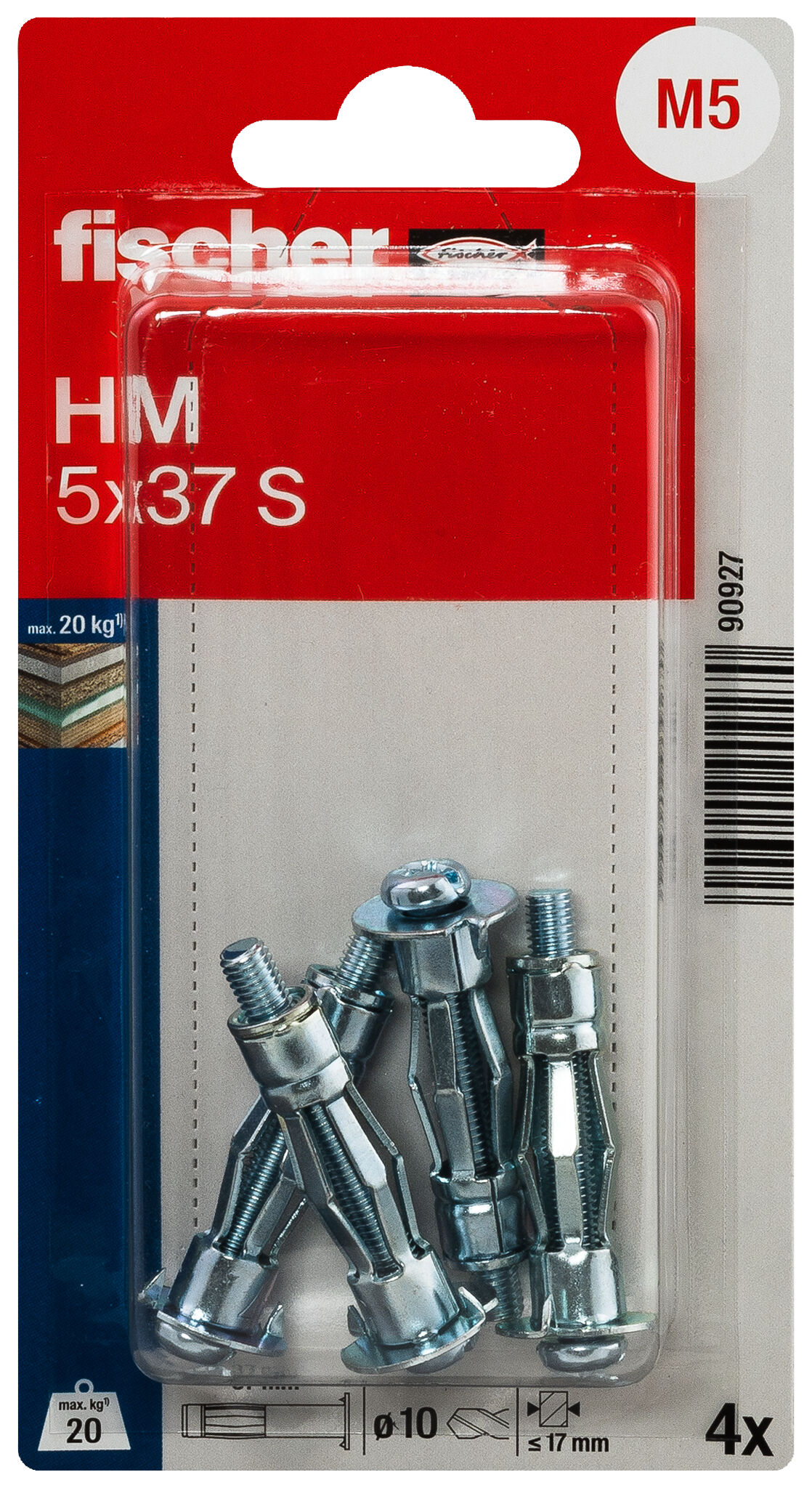 Packaging: "fischer Metal cavity fixing HM 5 x 37 S with screw SB-card"