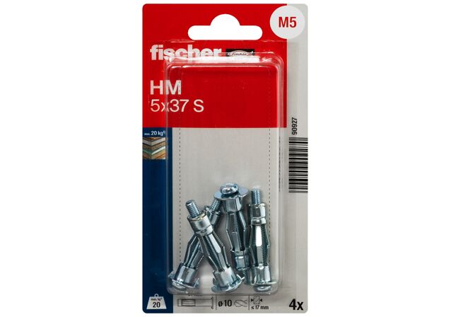 Packaging: "fischer kovová hmoždinka do sadrokartónu HM 5 x 37 S s metrickou skrutkou"