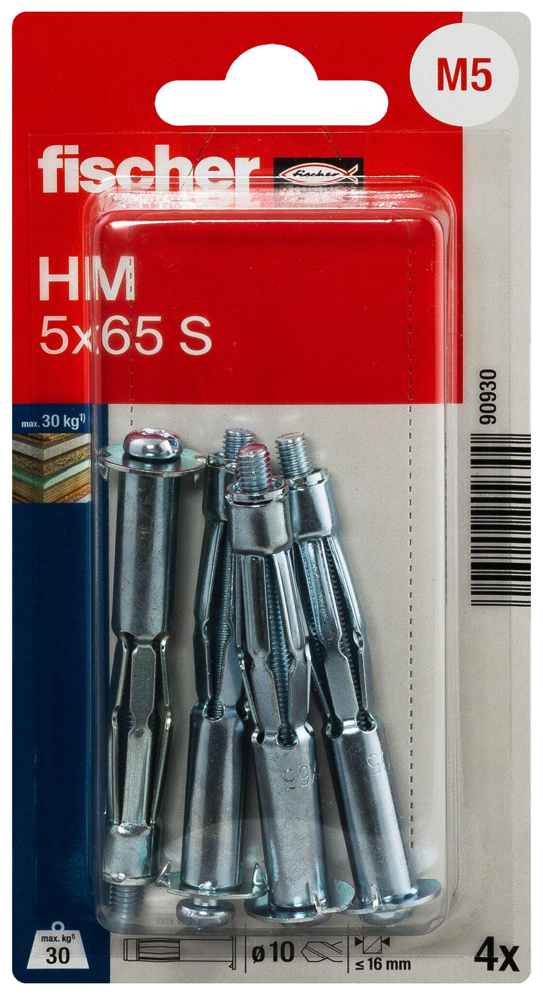 Packaging: "fischer Metal cavity fixing HM 5 x 65 S with screw SB-card"