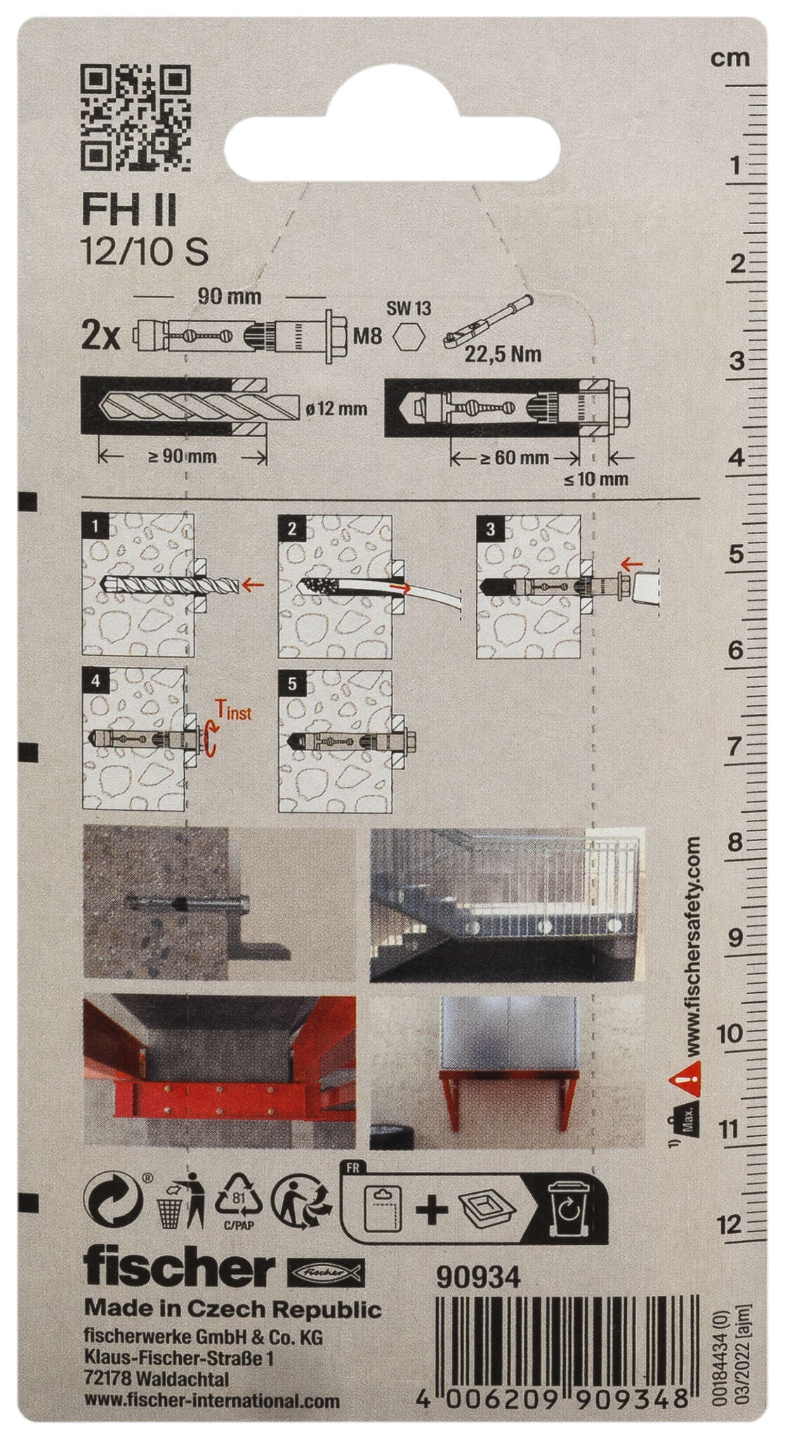 Packaging: "fischer FH II 12/10 S Αγκύριο υψηλής απόδοσης με εξάγωνο κεφάλι σε blister"