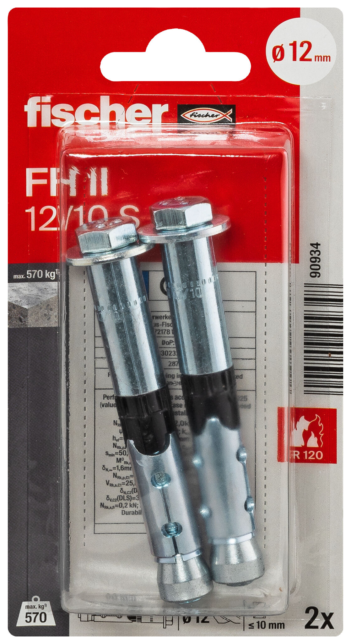 Packaging: "fischer FH II 12/10 S Αγκύριο υψηλής απόδοσης με εξάγωνο κεφάλι σε blister"