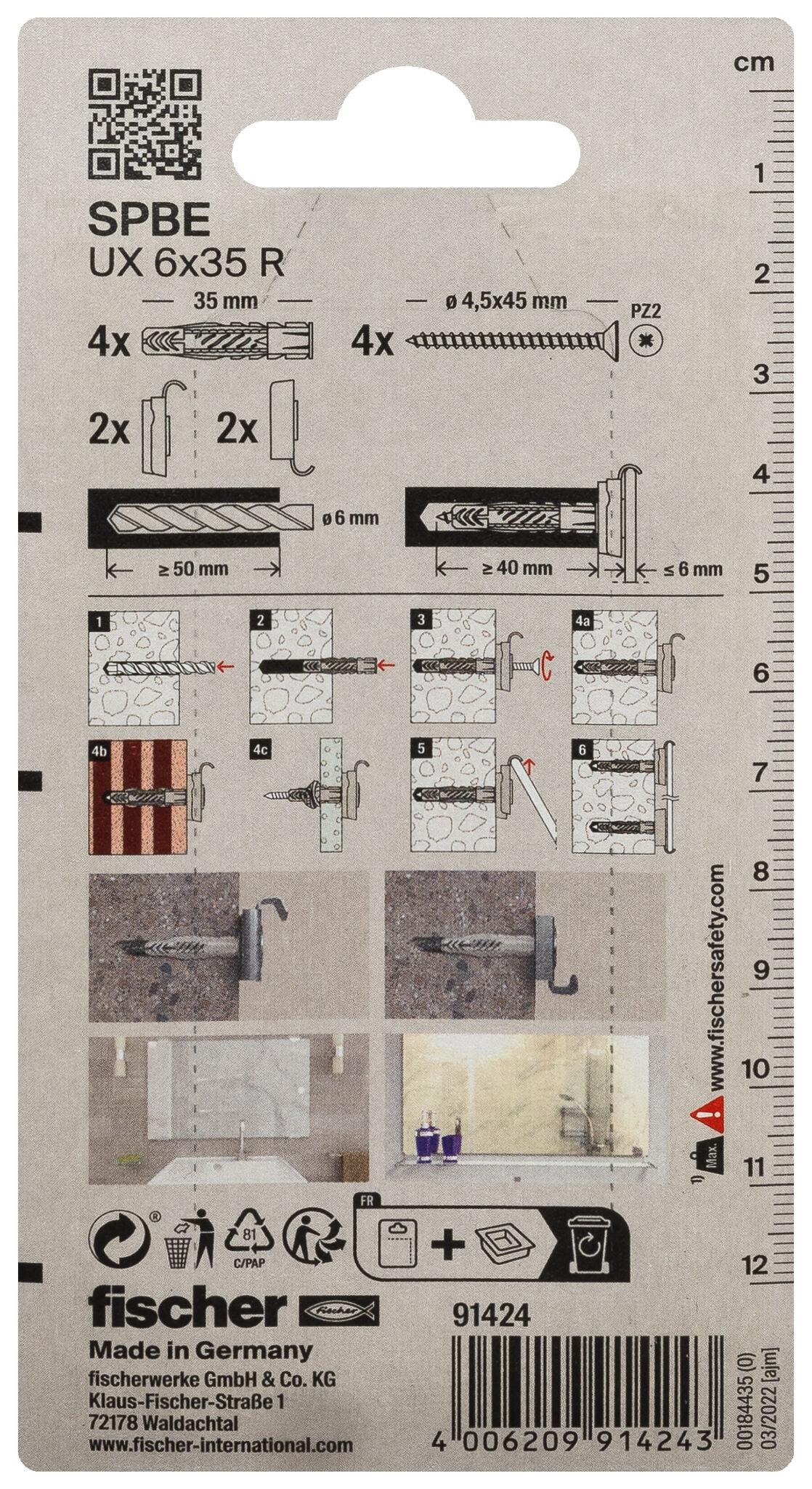 Packaging: "fischer mirror fixing SPBE K SB-card"
