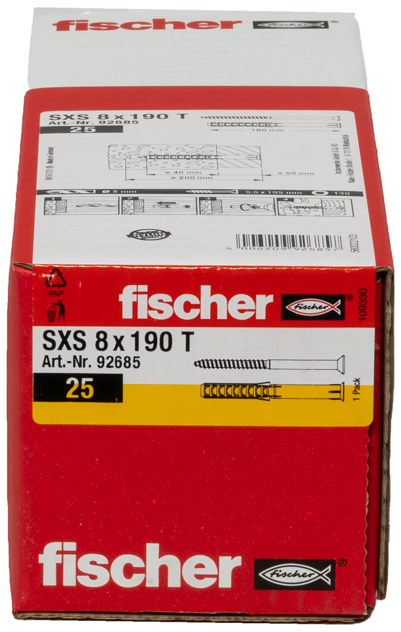 Packaging: "fischer Frame fixing SXS 8 x 190 T"
