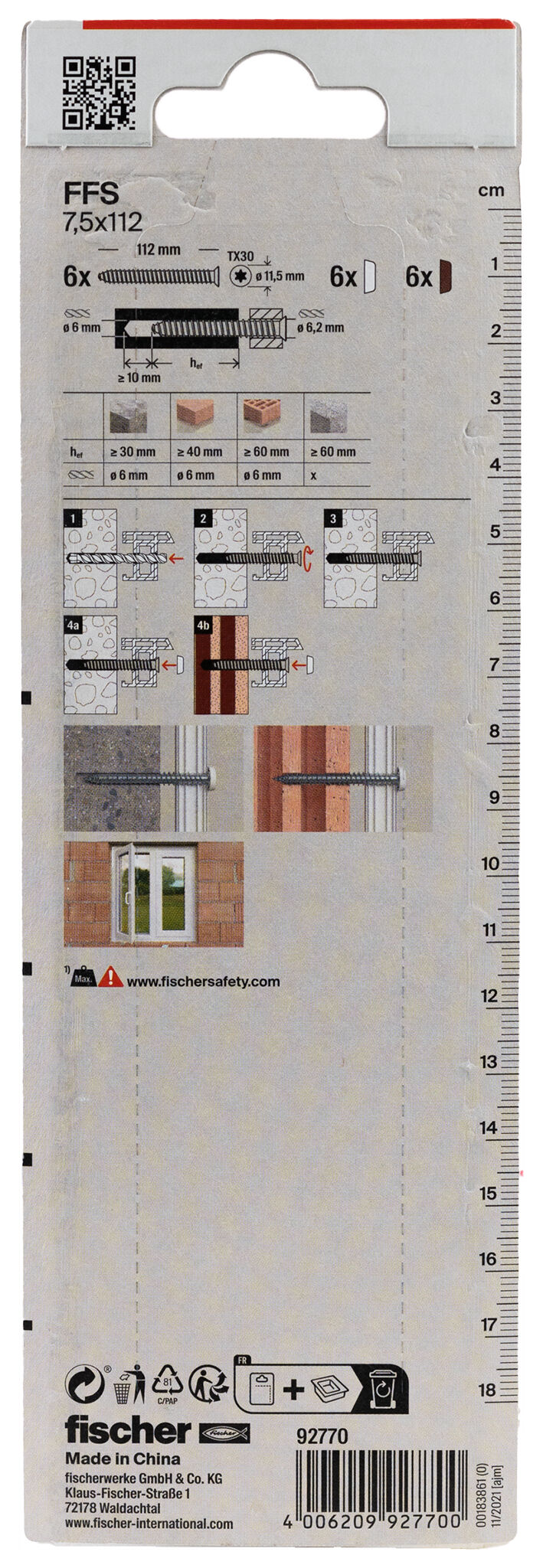 Packaging: "피셔 창문 프레임 스크류 FFS 7.5 x 112 TX30 K SB-card"