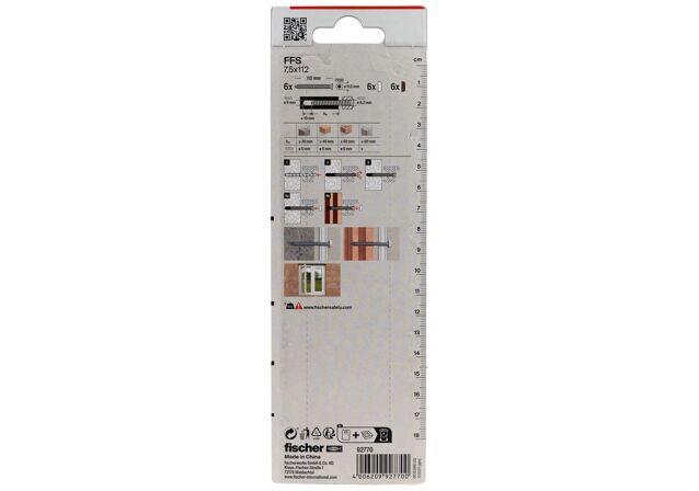 Packaging: "fischer Window frame screws FFS 7.5 x 112 TX30 K SB-card"