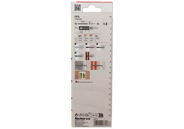 Packaging: "fischer Window frame screws FFS 7.5 x 132 TX30 K SB-card"