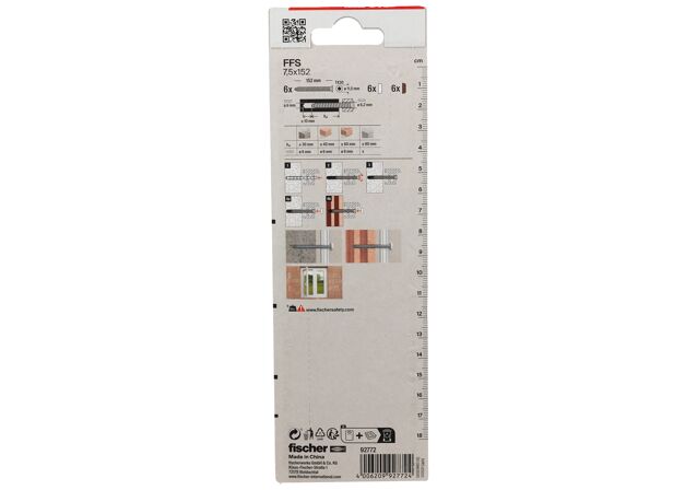 Packaging: "fischer Window frame screws FFS 7.5 x 152 TX30 K SB-card"