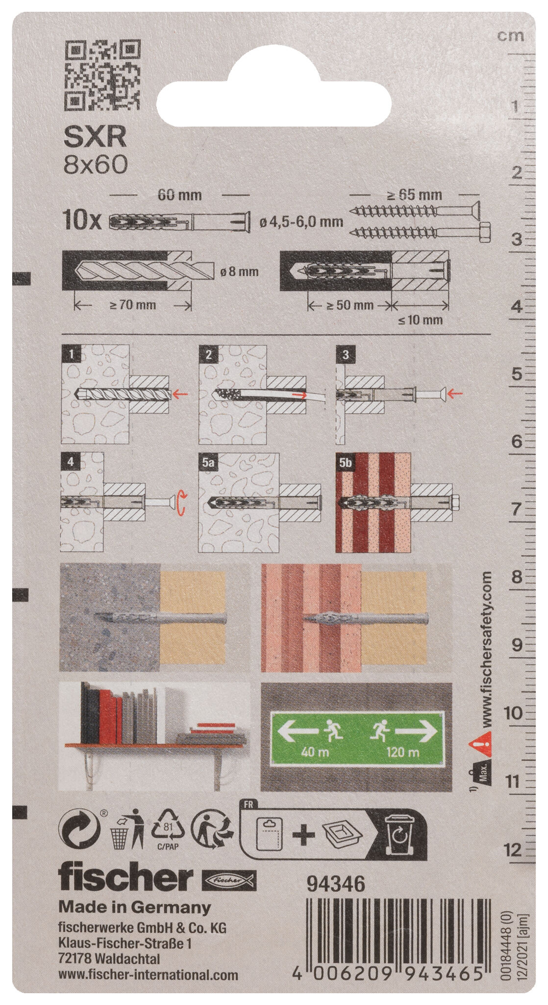 Verpackung: "fischer Langschaftdübel SXR 8 x 60"