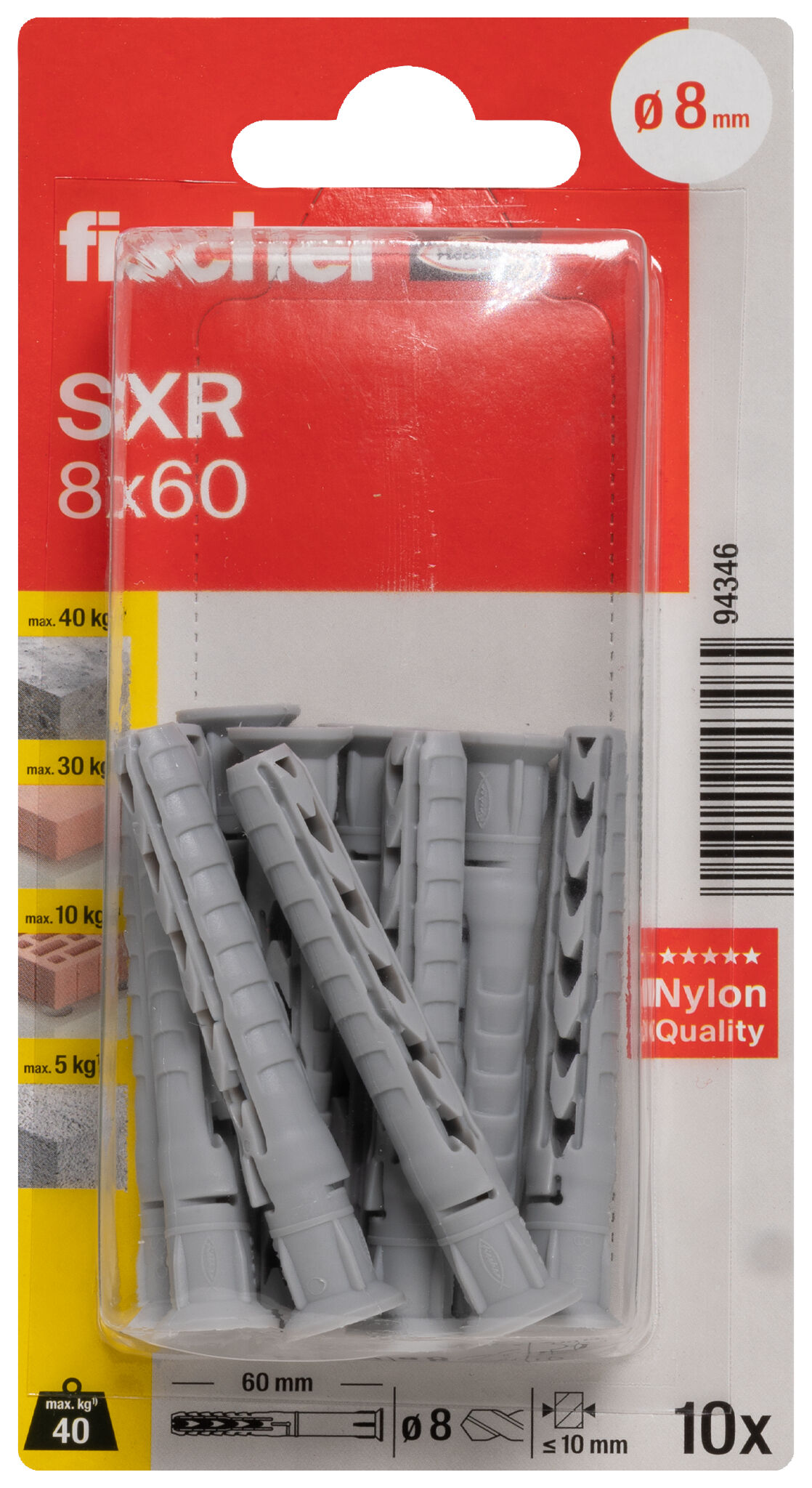 Verpackung: "fischer Langschaftdübel SXR 8 x 60"