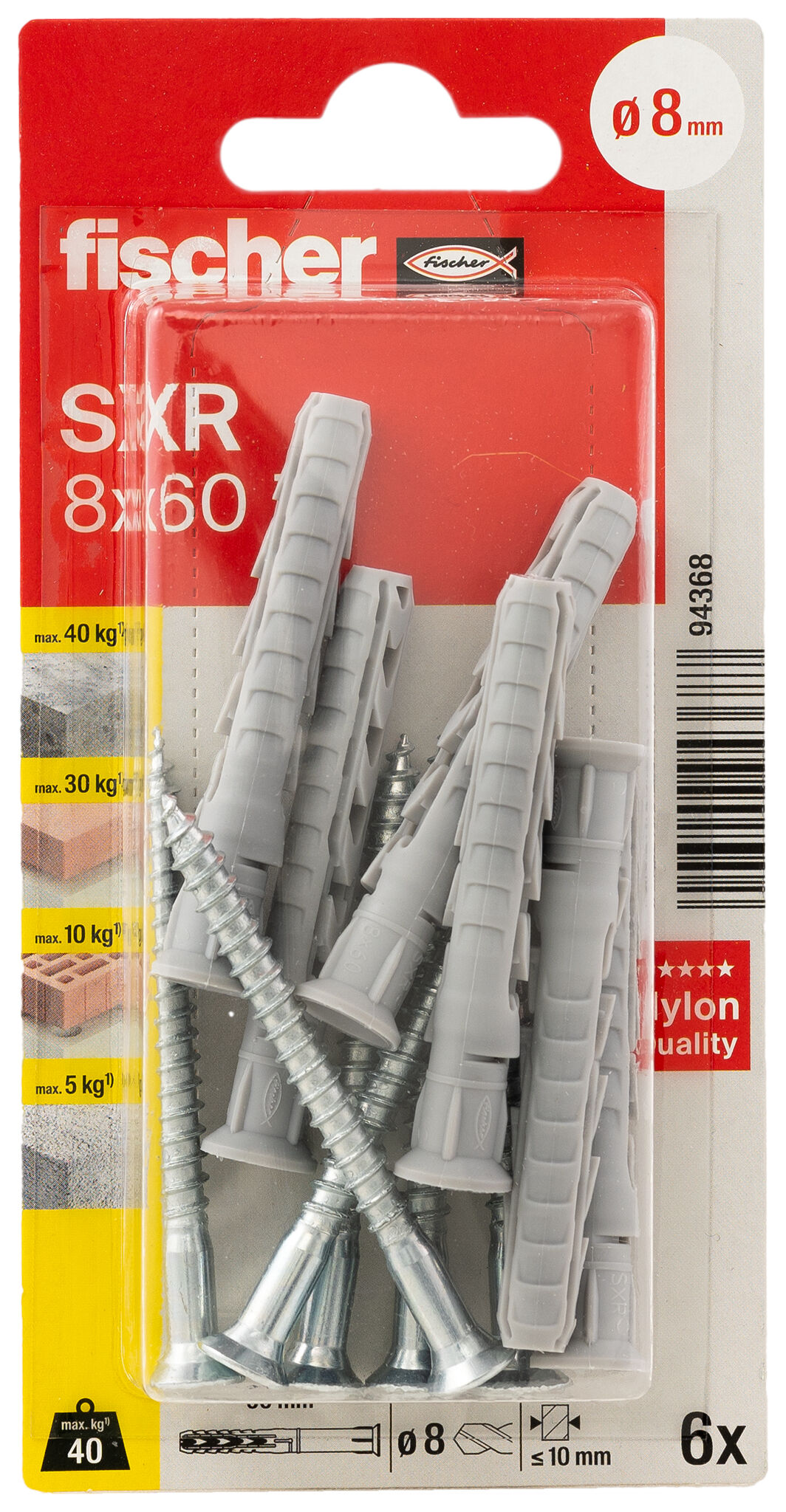 Packaging: "fischer Frame fixing SXR 8 x 60 Z with countersunk wood screw K SB-card"