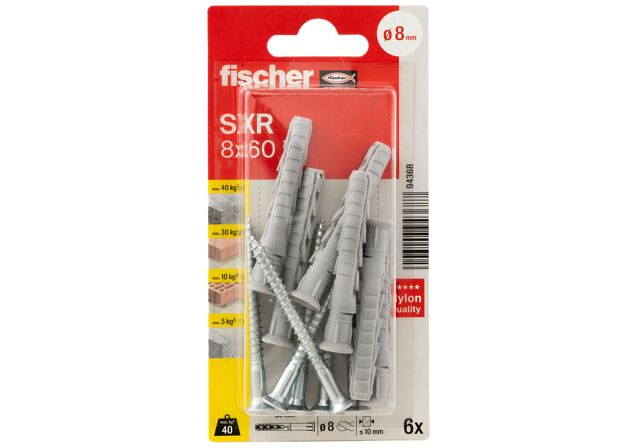 Packaging: "fischer Frame fixing SXR 8 x 60 Z with countersunk wood screw K SB-card"