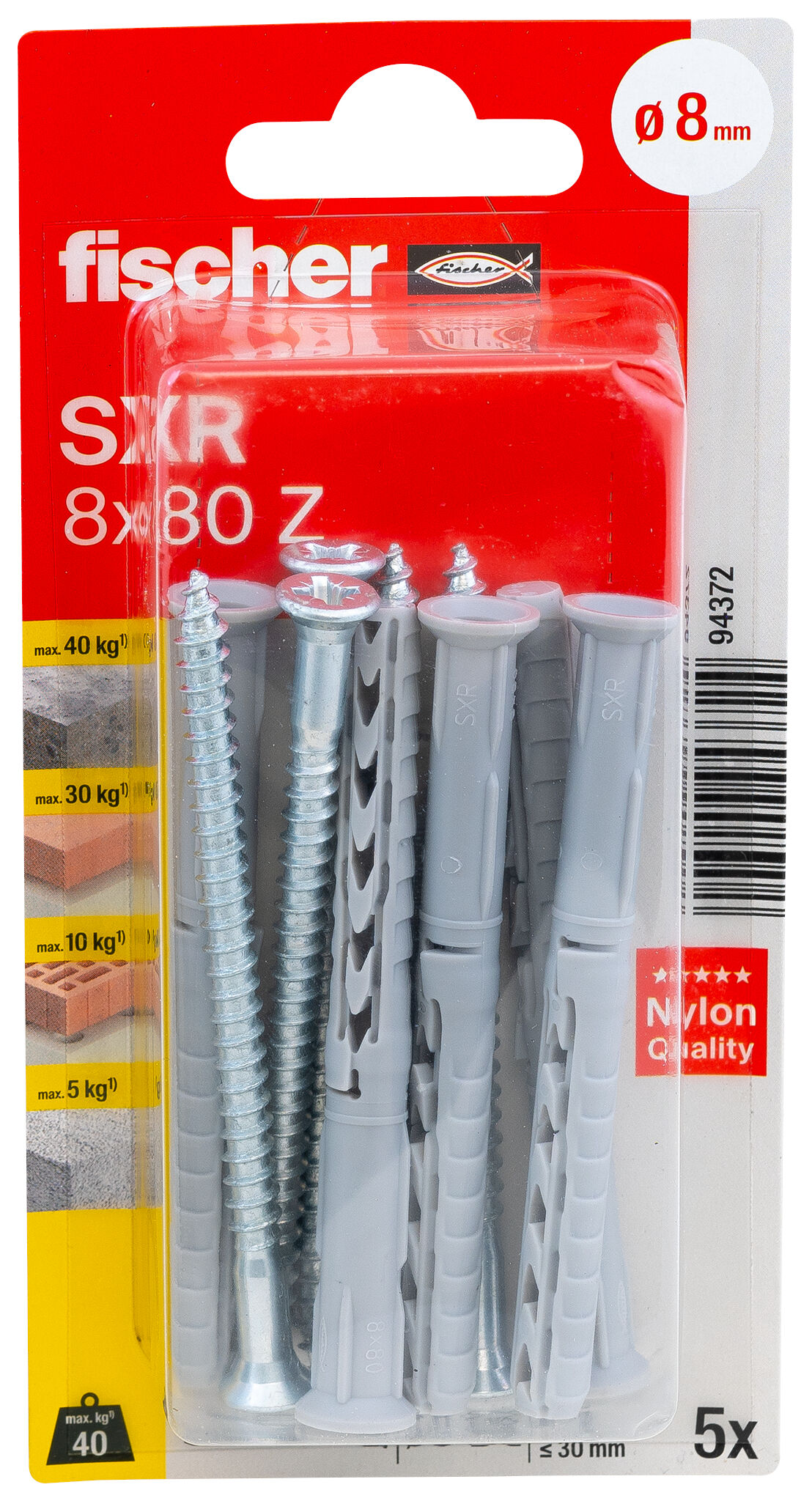 Packaging: "fischer Frame fixing SXR 8 x 80 T with countersunk wood screw K SB-card"