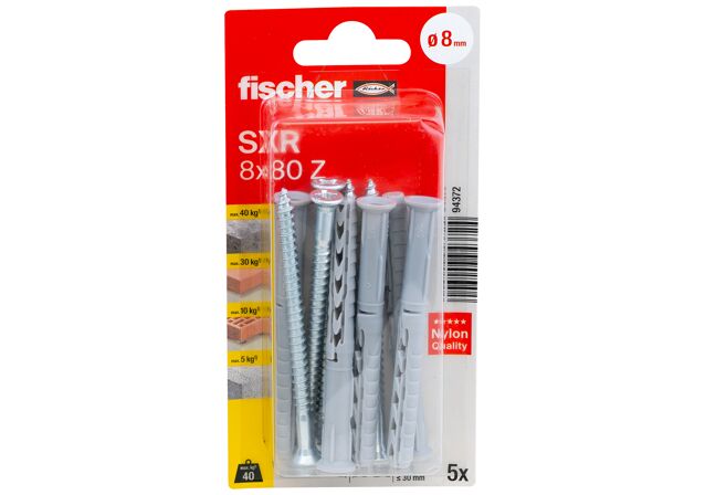 Packaging: "fischer Frame fixing SXR 8 x 80 T with countersunk wood screw K SB-card"