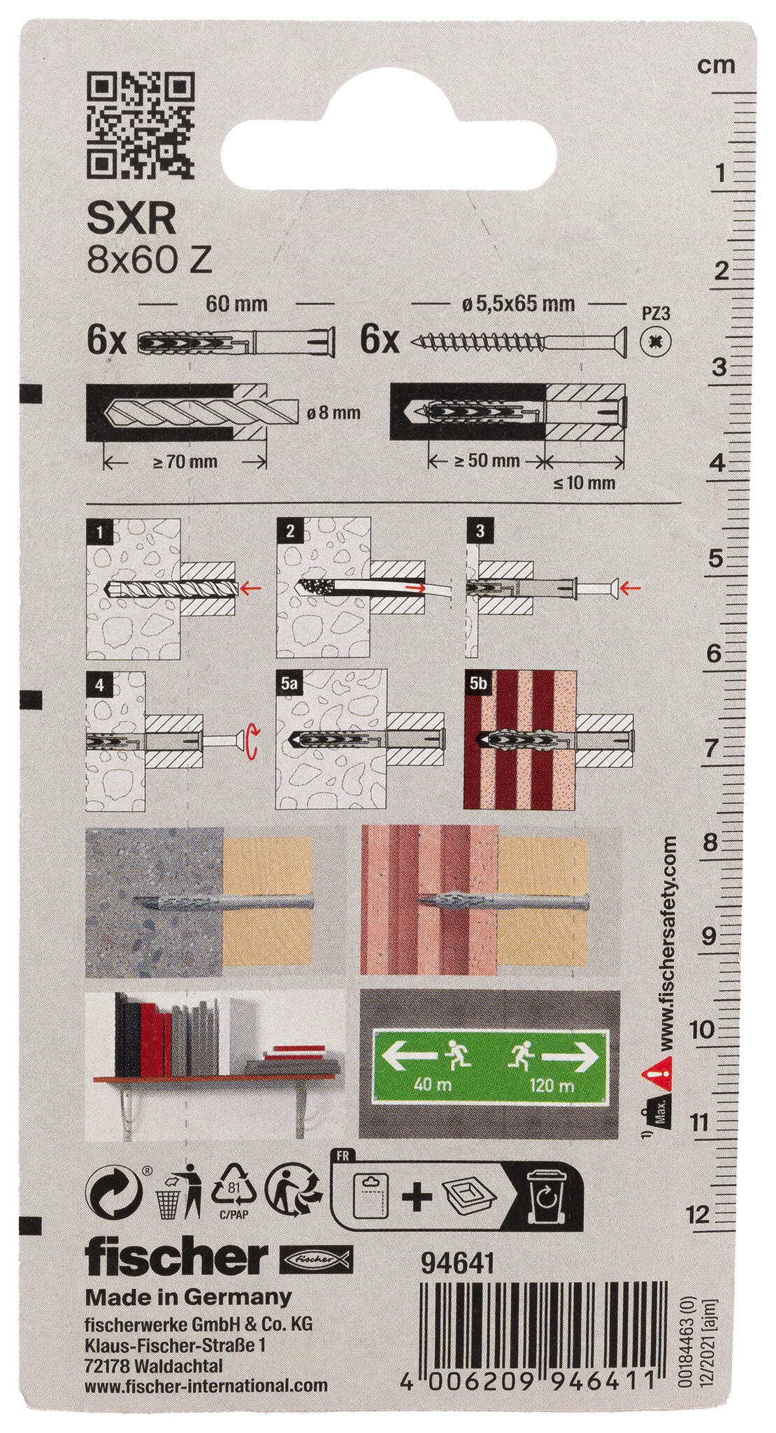 Packaging: "fischer Frame fixing SXR 8 x 60 Z with countersunk wood screw K SB-card"