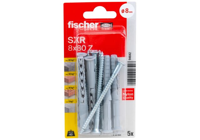 Packaging: "fischer Frame fixing SXR 8 x 80 Z with countersunk wood screw K SB-card"