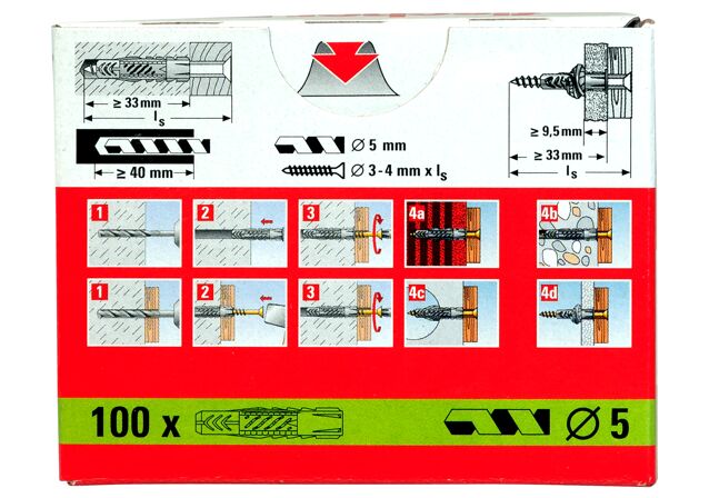 Packaging: "fischer Universal plug UX 5 x 30 without rim"