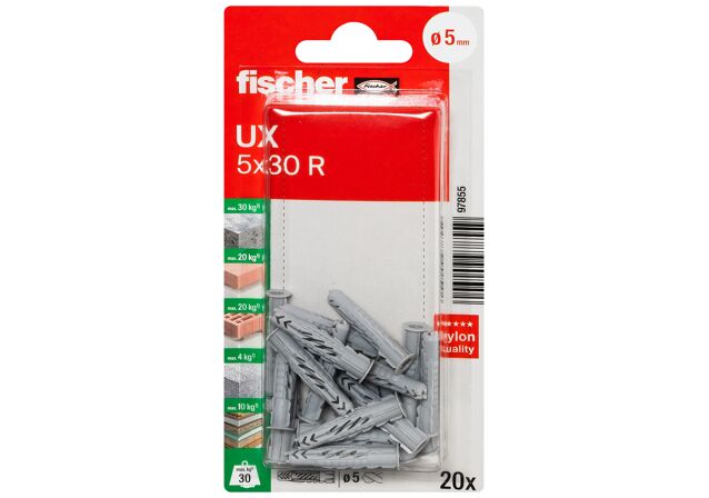 Verpackung: "fischer Universaldübel UX 5 x 30 R mit Rand"