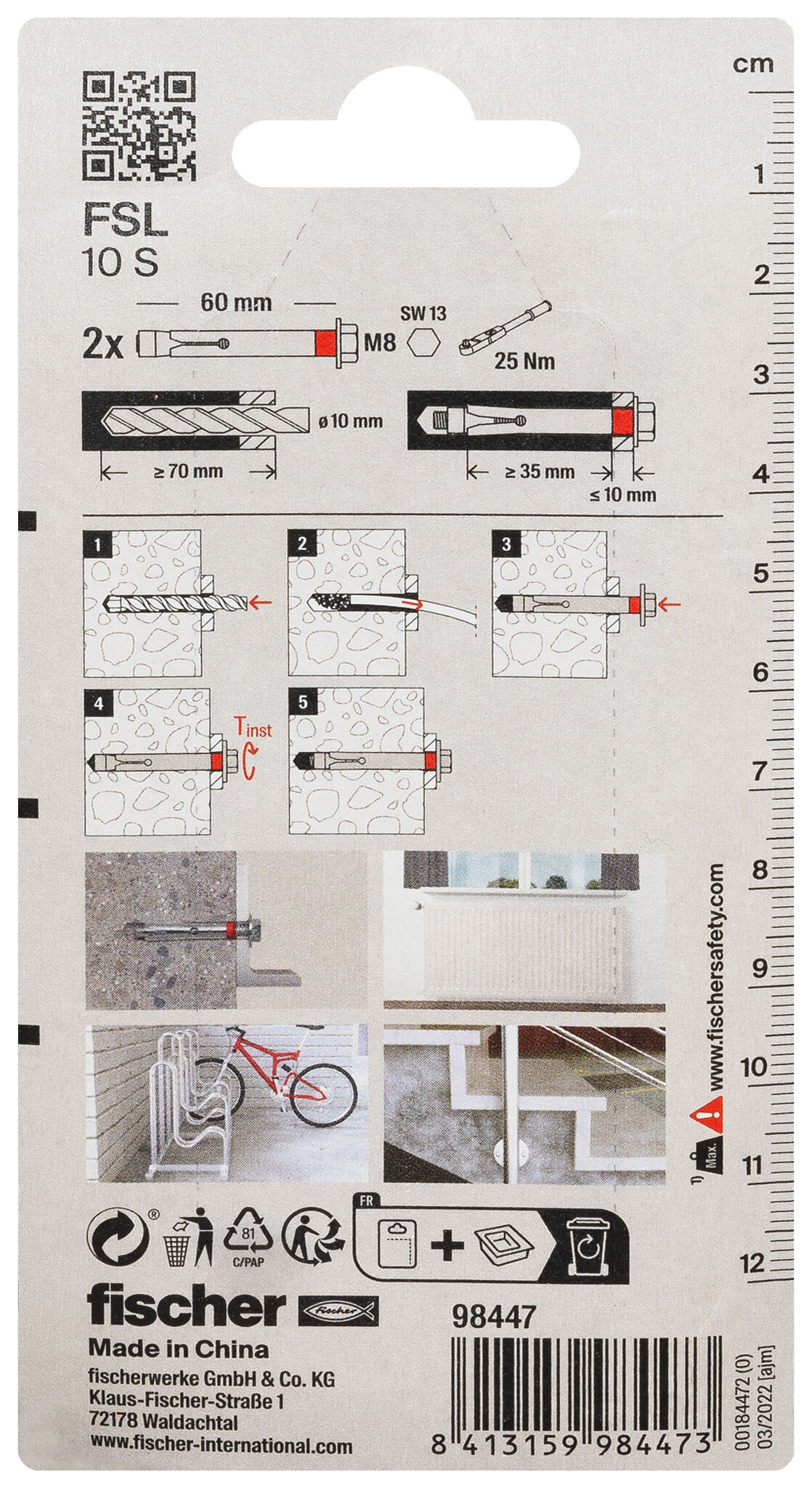 Packaging: "fischer sleeve anchor FSL 10 S K NV"
