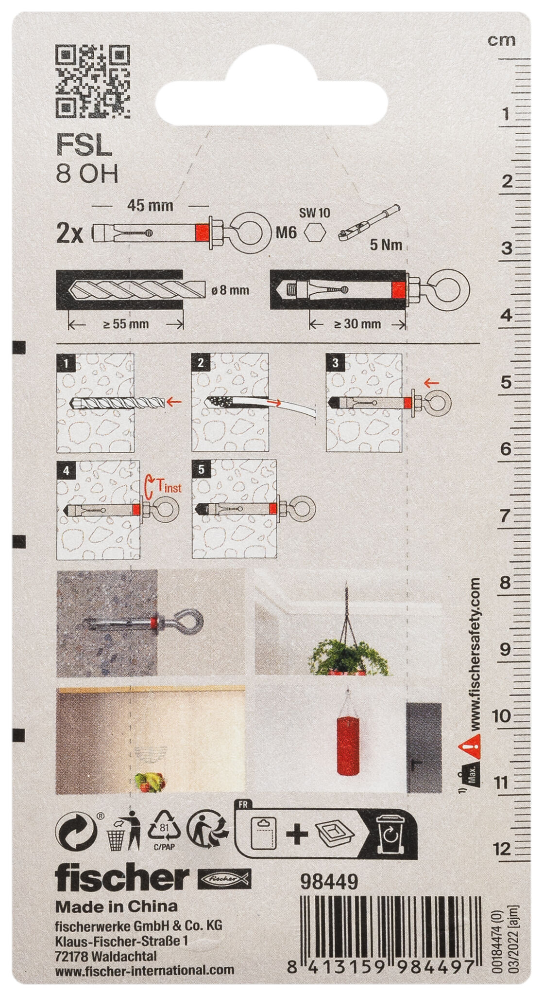 Packaging: "fischer Veiligheidsanker FSL 8 OH K NV"