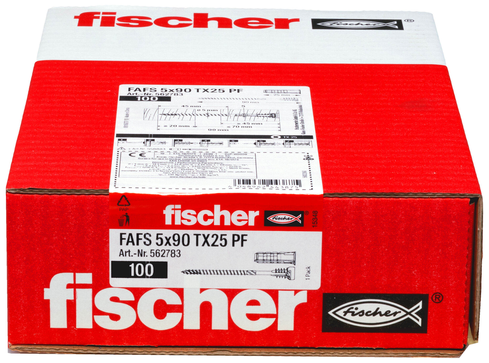 Packaging: "fischer säätöruuvi FAFS 5 x 90 T 25 PF"