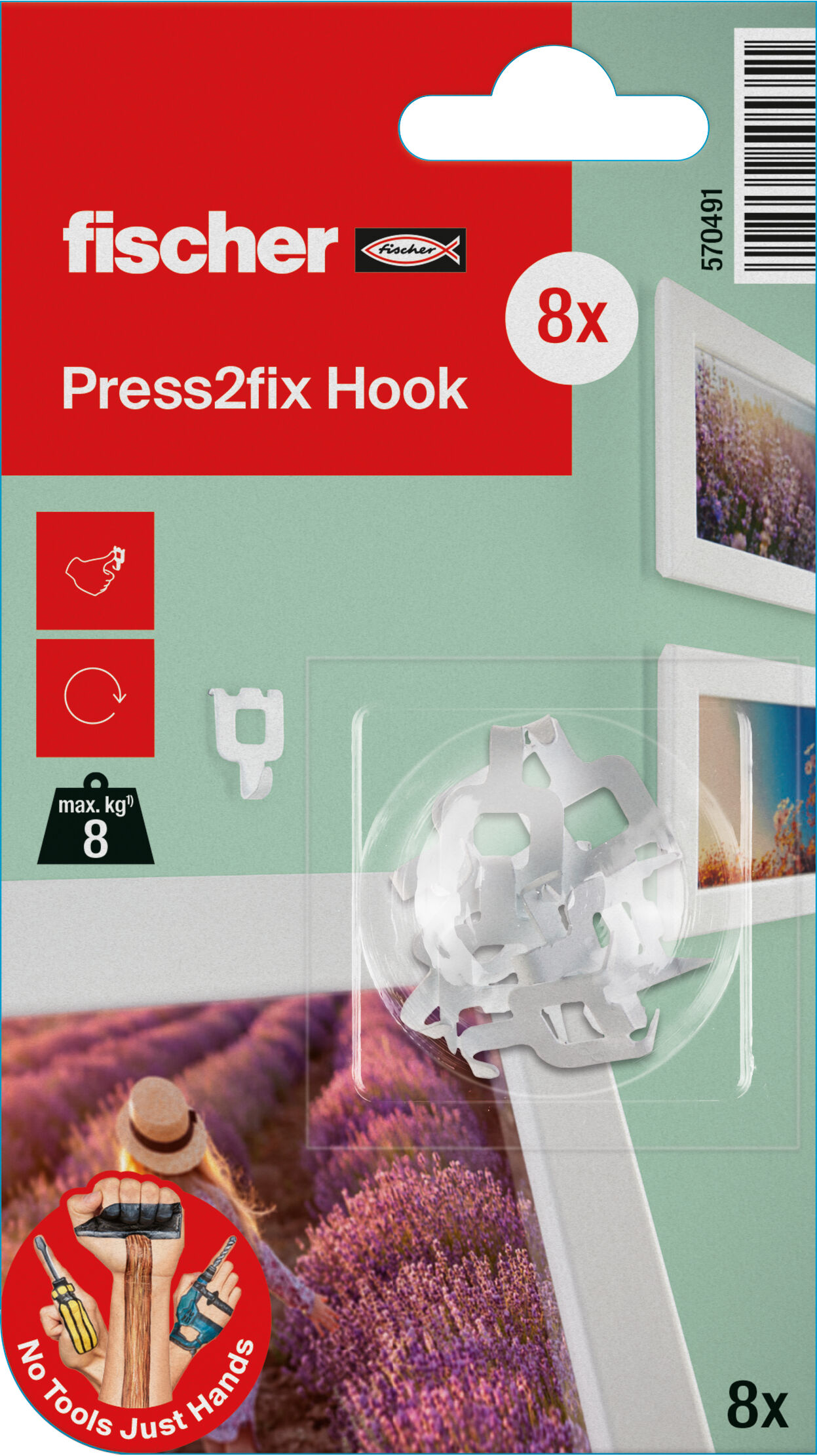 Packaging: "fischer Press2fix Hook 8 pieces"