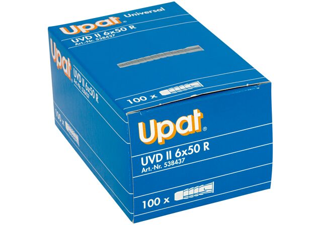 Verpackung: "Upat Universal-Dübel UVD II 6x50 R mit Rand"