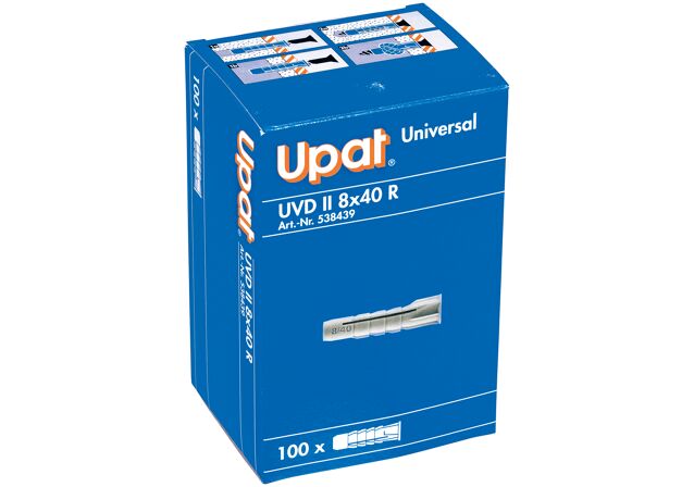 Verpackung: "Upat Universal-Dübel UVD II 8x40 R mit Rand"