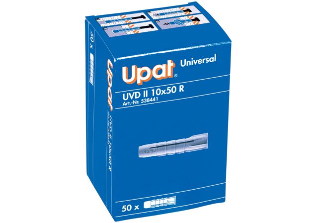 Verpackung: "Upat Universal-Dübel UVD II 10x50 R mit Rand"