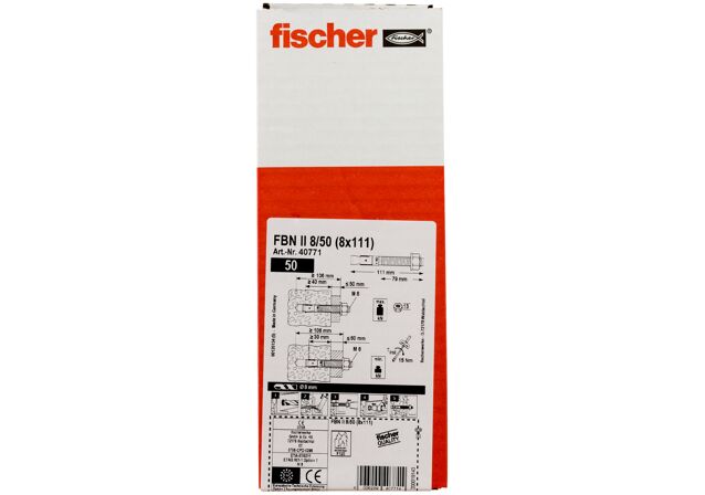 Emballasje: "fischer Ekspansjonsbolt FBN II 8/50 elforsinket (NOBB 40741027)"