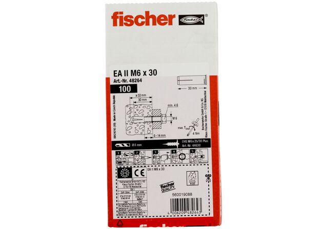 Packaging: "fischer çakmalı dübel EA II M6 elektro çinko kaplı"