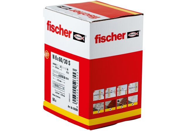 Packaging: "fischer Hammerfix N 6 x 60/30 S with countersunk head gvz carton"