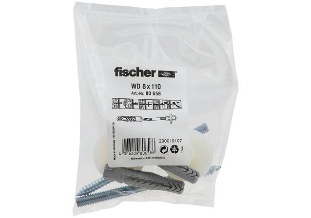 Emballasje: "fischer Håndvask og urinalinnfesting WD 8 x 110 (NOBB 40134348 / NRF 3541399)"