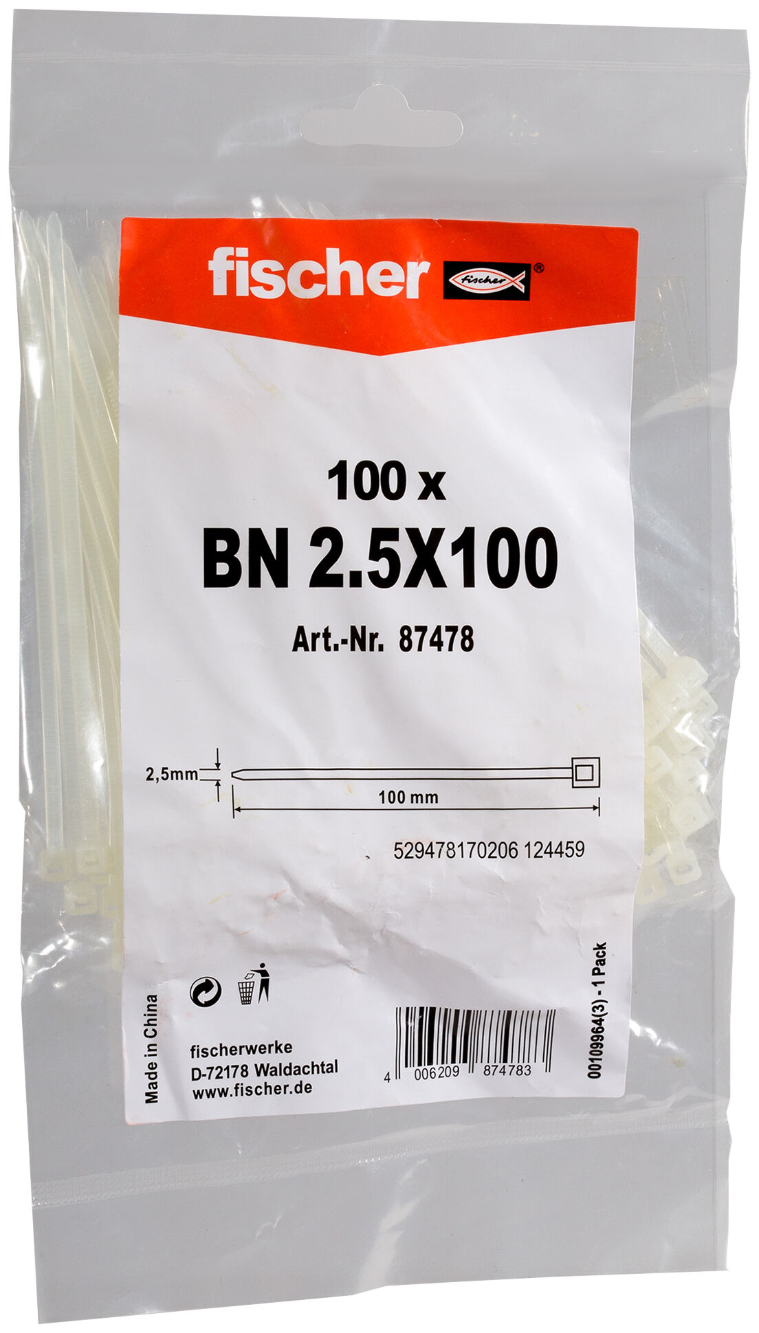 Packaging: "fischer Cable tie BN 2.5 x 100 transparent"