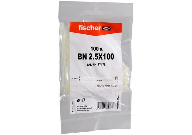 Verpackung: "fischer Kabelbinder BN 2,5 x 100 transparent"