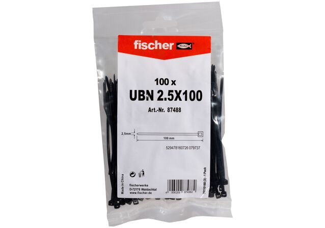 Packaging: "fischer Cable tie UBN 2.5 x 100 black"