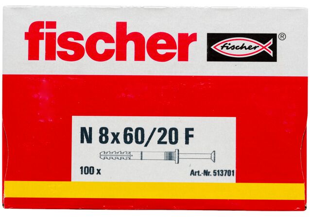 Balení: "fischer natloukací hmoždinka N 8 x 60/20 F se širokým límečkem gvz"