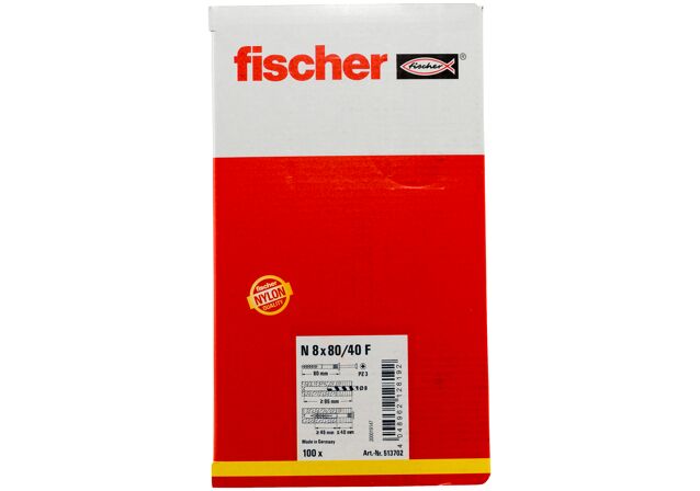 Verpackung: "fischer Nageldübel N 8 x 80/40 F Flachkopf"