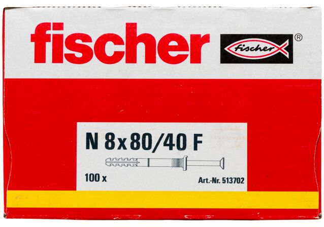 Balení: "fischer natloukací hmoždinka N 8 x 80/40 F se širokým límečkem gvz"