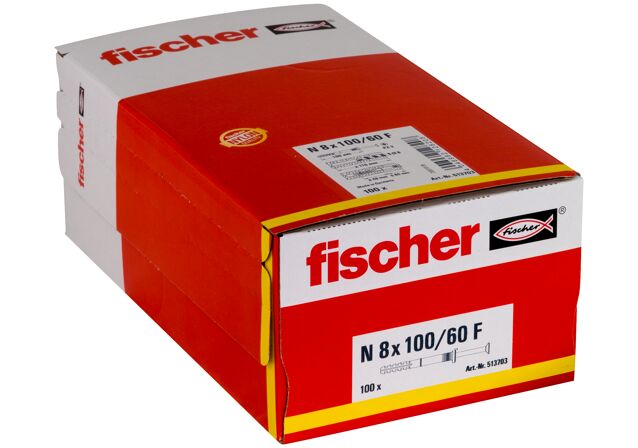 Packaging: "Гвоздевой дюбель fischer с цилиндрическим бортиком N 8 x 100/60 F с оцинкованным гвоздем"