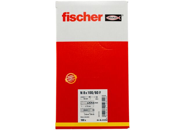 Packaging: "fischer beütődübel N 8 x 100/60 F lapos fejjel gvz"