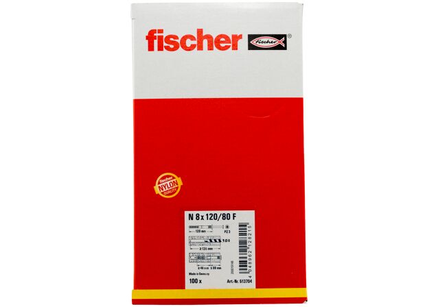 Verpackung: "fischer Nageldübel N 8 x 120/80 F Flachkopf"