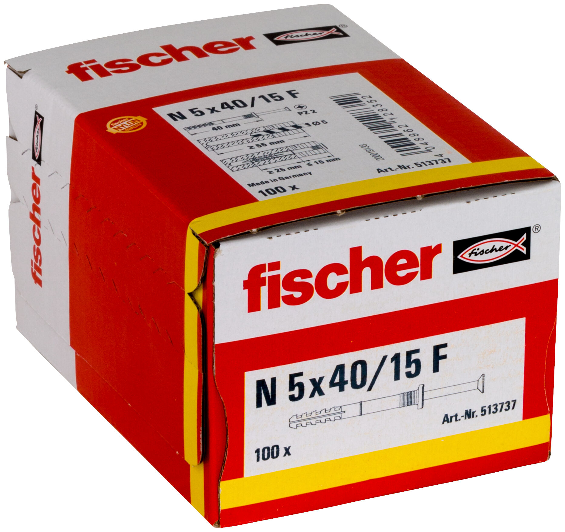 Packaging: "fischer Hammerfix N 5 x 40/15 F with flat head gvz"