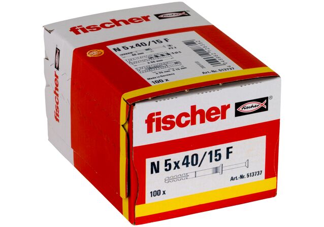 Packaging: "fischer beütődübel N 5 x 40/15 F lapos fejjel gvz"