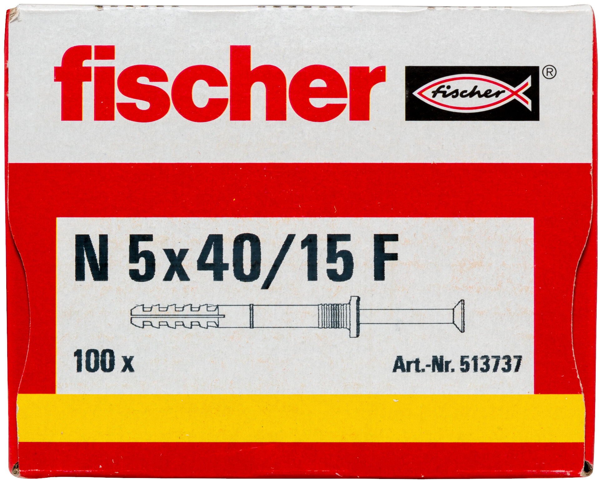 Packaging: "fischer Hammerfix N 5 x 40/15 F with flat head gvz"